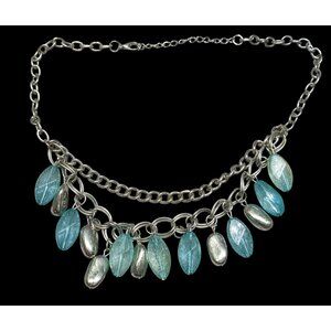 Bohemian Layered Charm Necklace With Silver Tone Nugget Accents